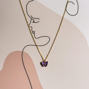 Purple butterfly gold chain  pendant 